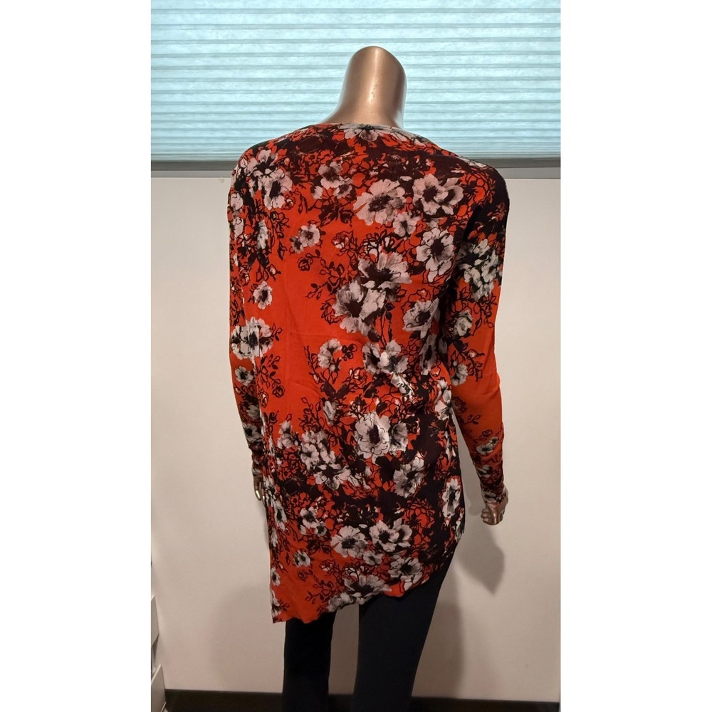 Fuzzi Womens Floral Mesh Stretch Long Sleeve Asymmetric Top Blouse Italy Made/S - Picture 5 of 8